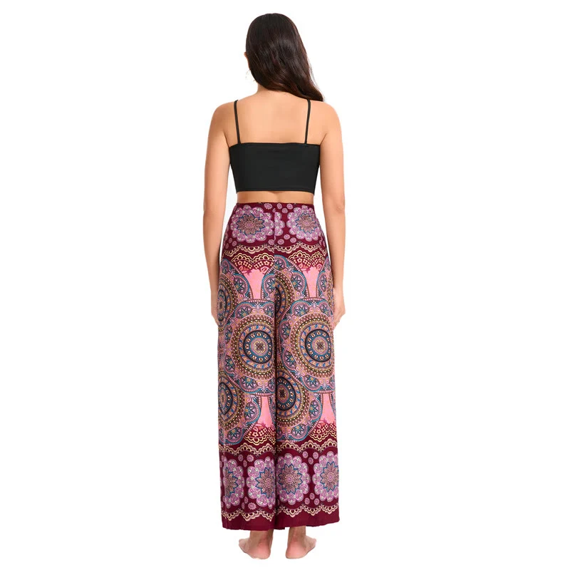 Olivenorma Damen-Hose im Boho-Stil mit Schmetterlingsmuster und weitem Bein