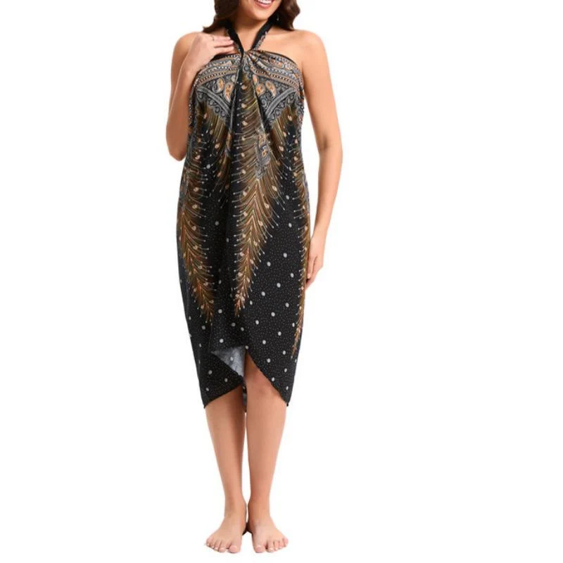 Olivenorma Damen-Einteiler mit weitem Bein und Wickelkleid