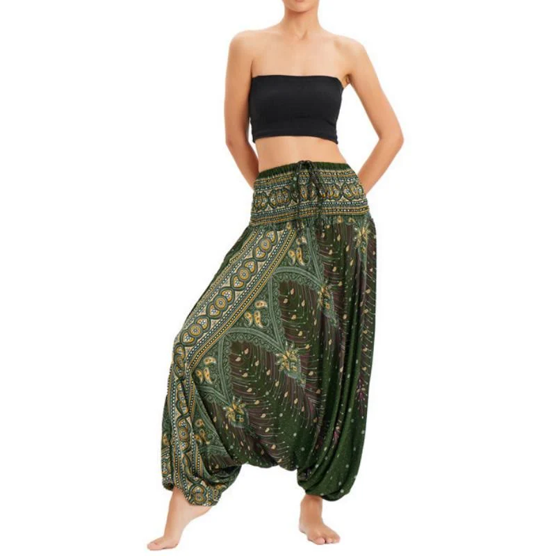 Olivenorma Damen-Yogahose im Boho-Stil mit weitem Bein