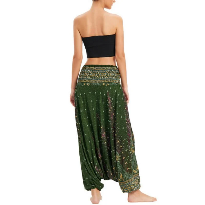 Olivenorma Damen-Yogahose im Boho-Stil mit weitem Bein
