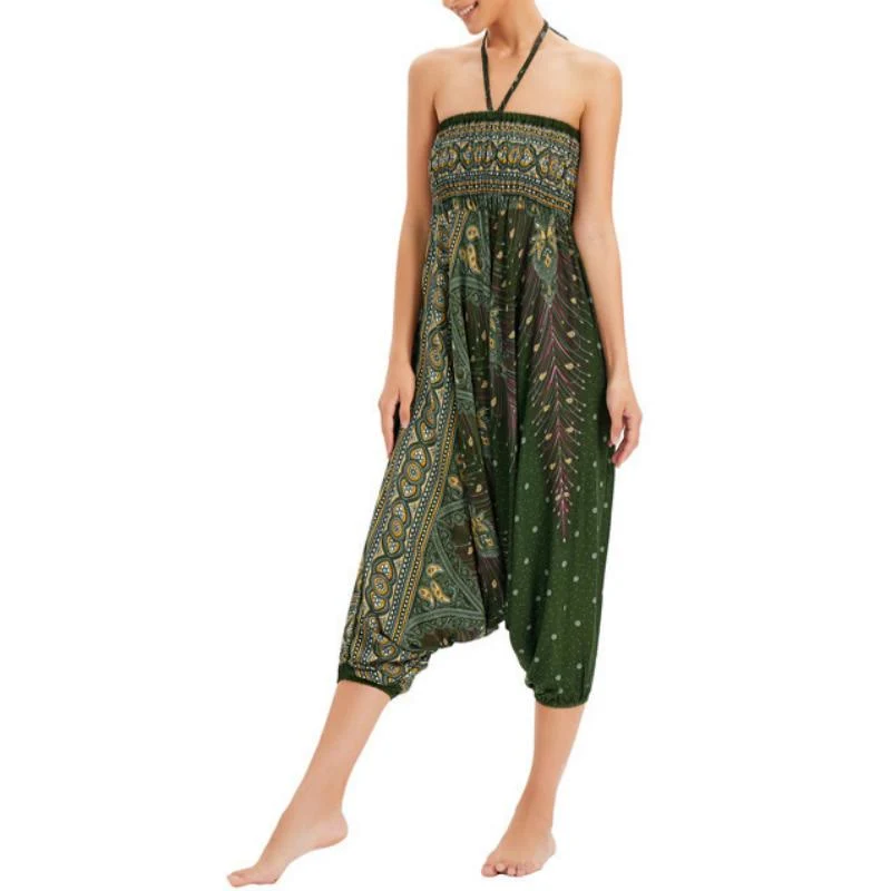 Olivenorma Damen-Yogahose im Boho-Stil mit weitem Bein