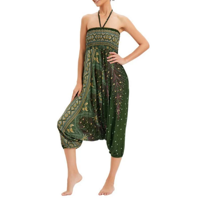 Olivenorma Damen-Yogahose im Boho-Stil mit weitem Bein
