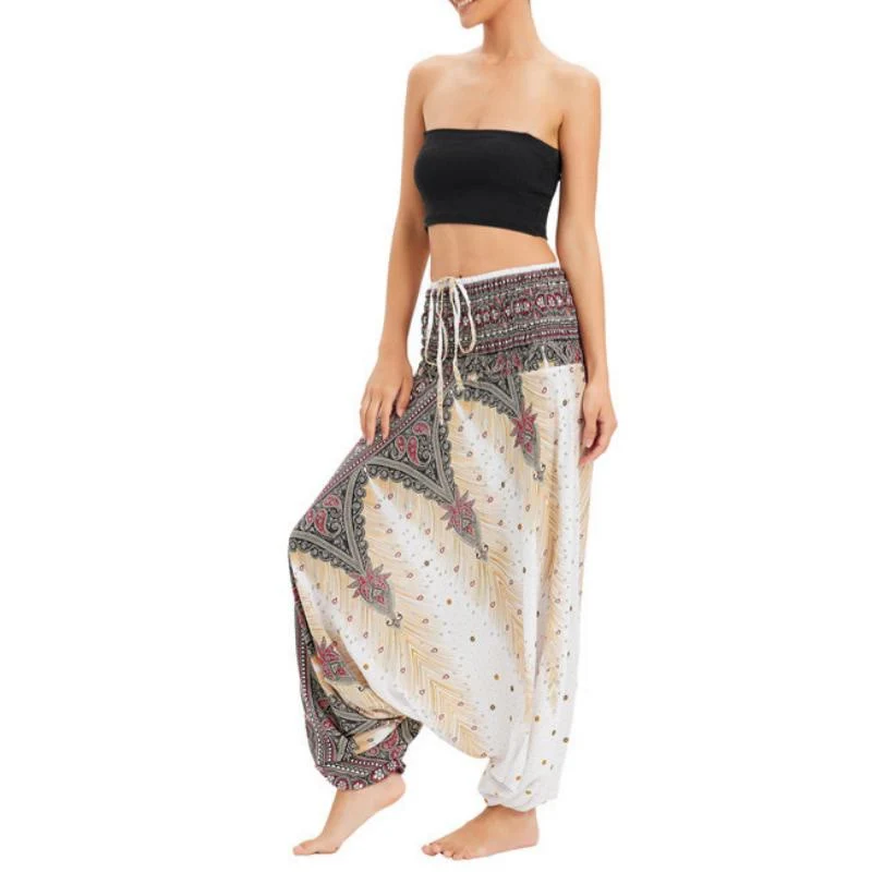 Olivenorma Damen-Yogahose im Boho-Stil mit weitem Bein