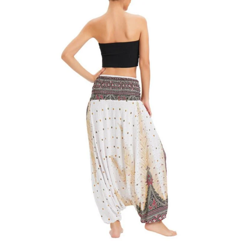 Olivenorma Damen-Yogahose im Boho-Stil mit weitem Bein