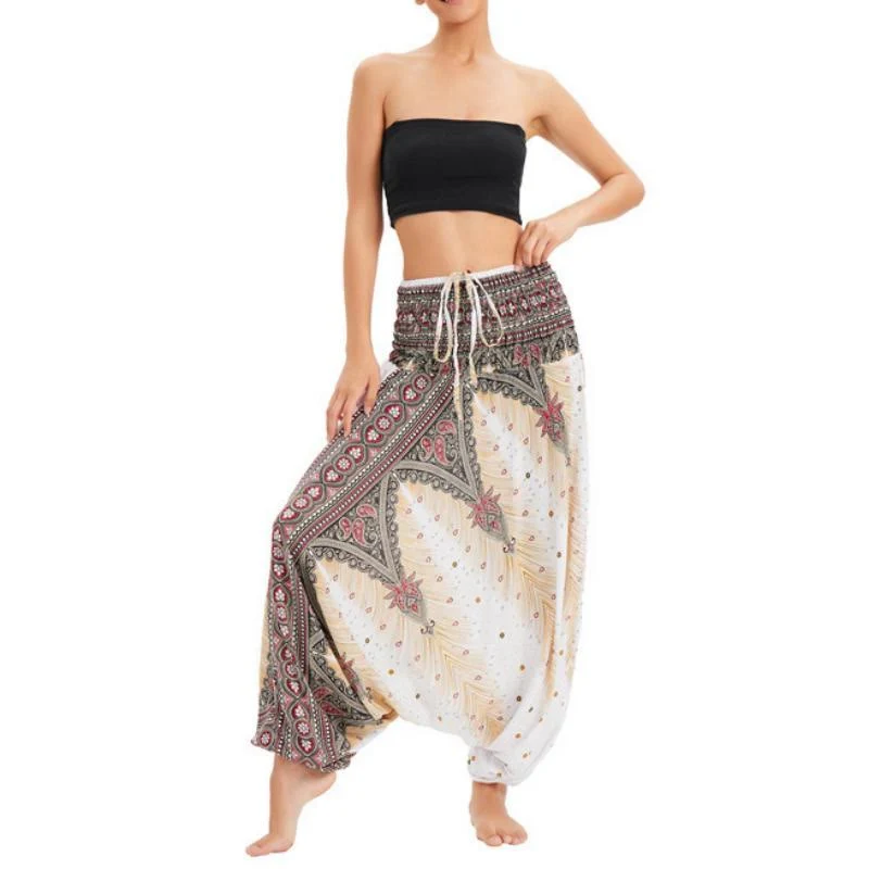 Olivenorma Damen-Yogahose im Boho-Stil mit weitem Bein