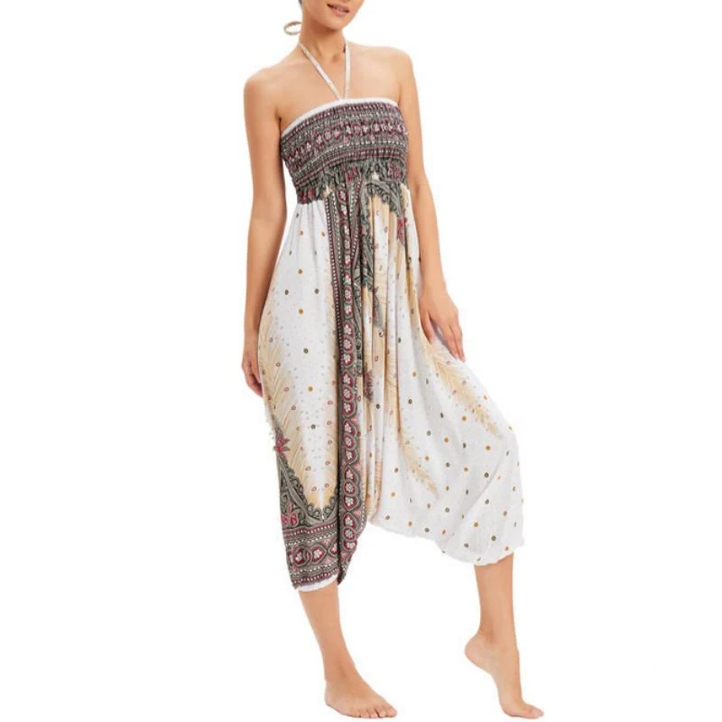 Olivenorma Damen-Yogahose im Boho-Stil mit weitem Bein