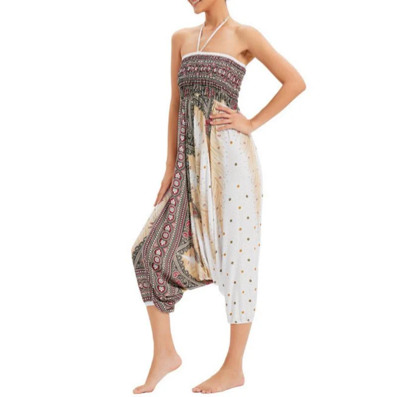 Olivenorma Damen-Yogahose im Boho-Stil mit weitem Bein