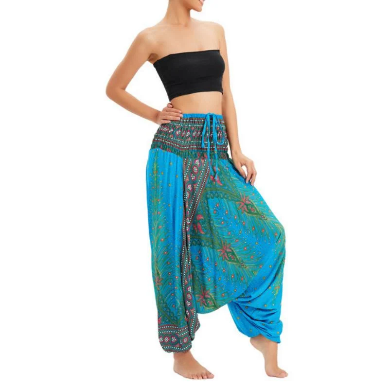 Olivenorma Damen-Yogahose im Boho-Stil mit weitem Bein