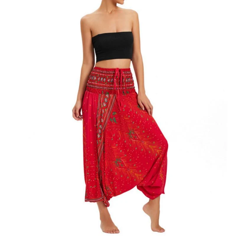 Olivenorma Damen-Yogahose im Boho-Stil mit weitem Bein