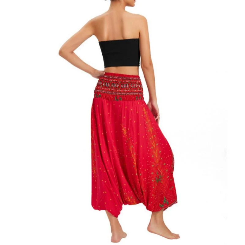 Olivenorma Damen-Yogahose im Boho-Stil mit weitem Bein