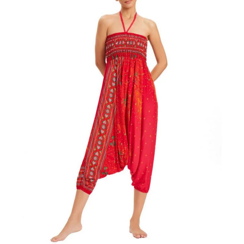 Olivenorma Damen-Yogahose im Boho-Stil mit weitem Bein