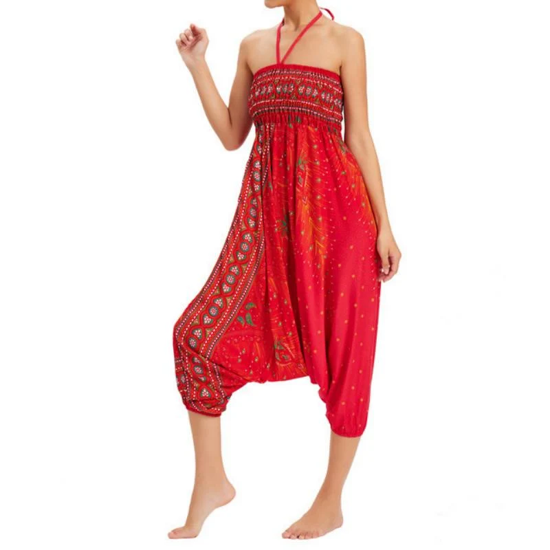 Olivenorma Damen-Yogahose im Boho-Stil mit weitem Bein