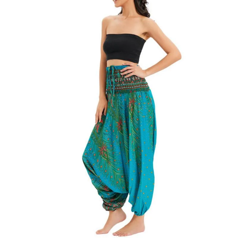 Olivenorma Damen-Yogahose im Boho-Stil mit weitem Bein