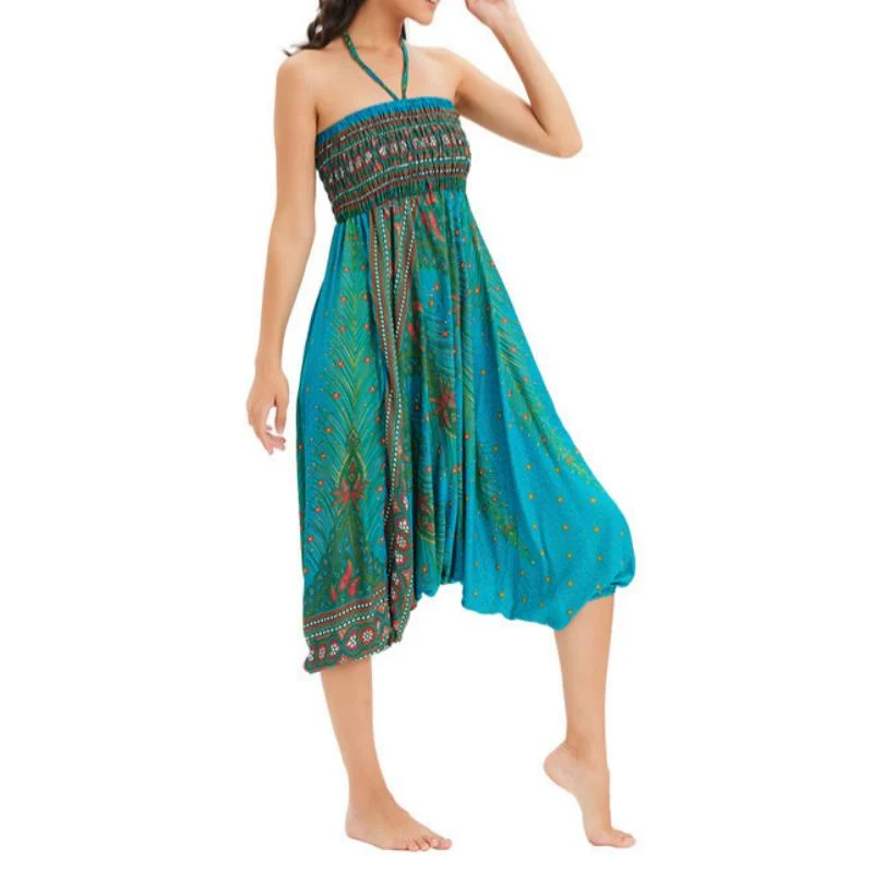 Olivenorma Damen-Yogahose im Boho-Stil mit weitem Bein