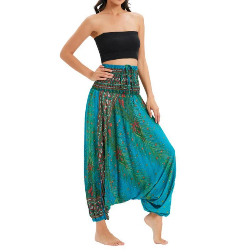 Olivenorma Damen-Yogahose im Boho-Stil mit weitem Bein