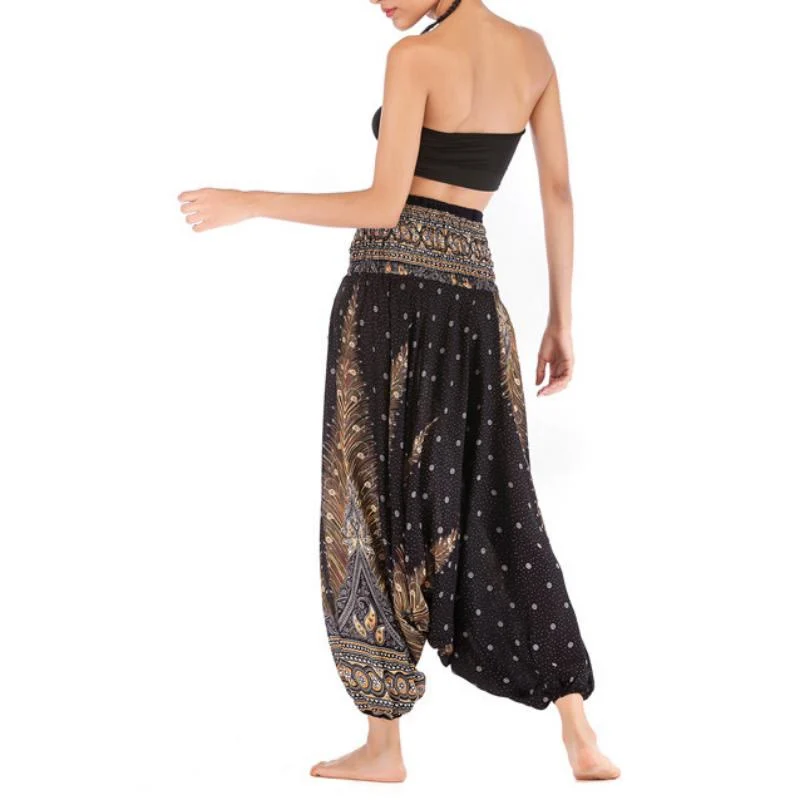 Olivenorma Damen-Yogahose im Bohemian-Stil mit tiefem Schritt
