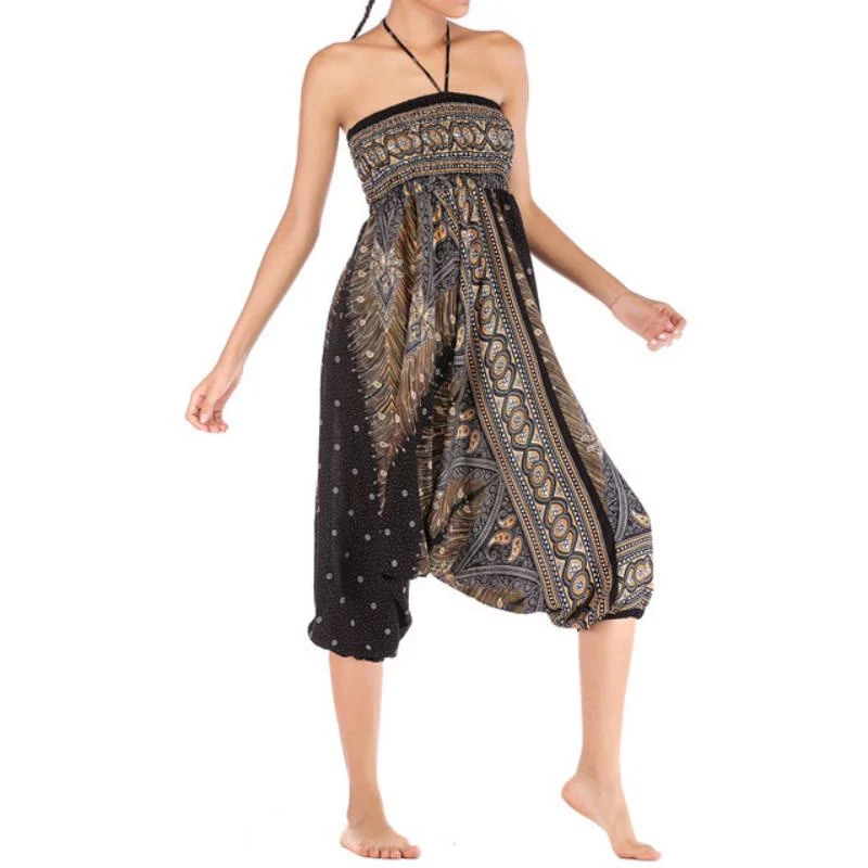 Olivenorma Damen-Yogahose im Bohemian-Stil mit tiefem Schritt