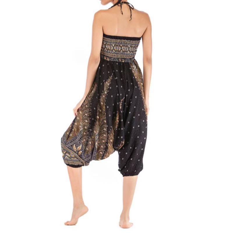 Olivenorma Damen-Yogahose im Bohemian-Stil mit tiefem Schritt