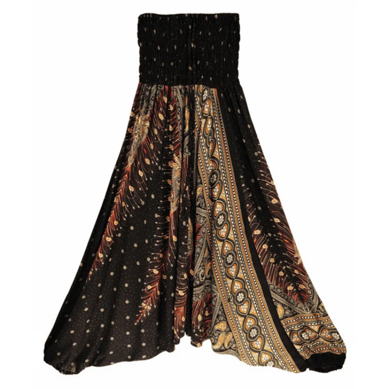 Olivenorma Damen-Yogahose im Bohemian-Stil mit tiefem Schritt