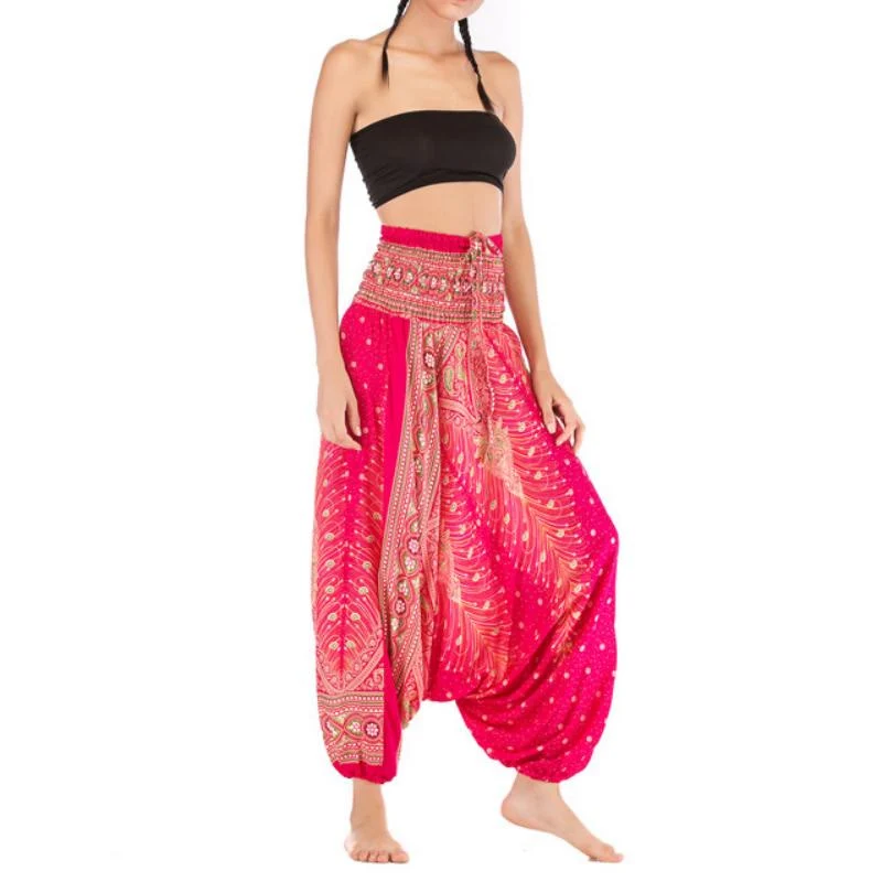 Olivenorma Damen-Yogahose im Bohemian-Stil mit tiefem Schritt