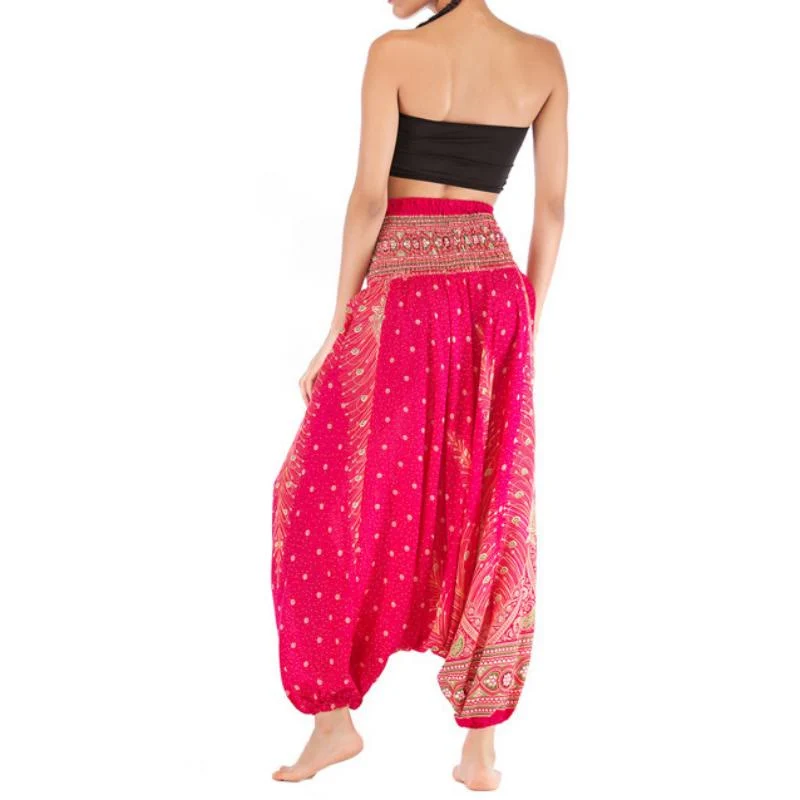 Olivenorma Damen-Yogahose im Bohemian-Stil mit tiefem Schritt