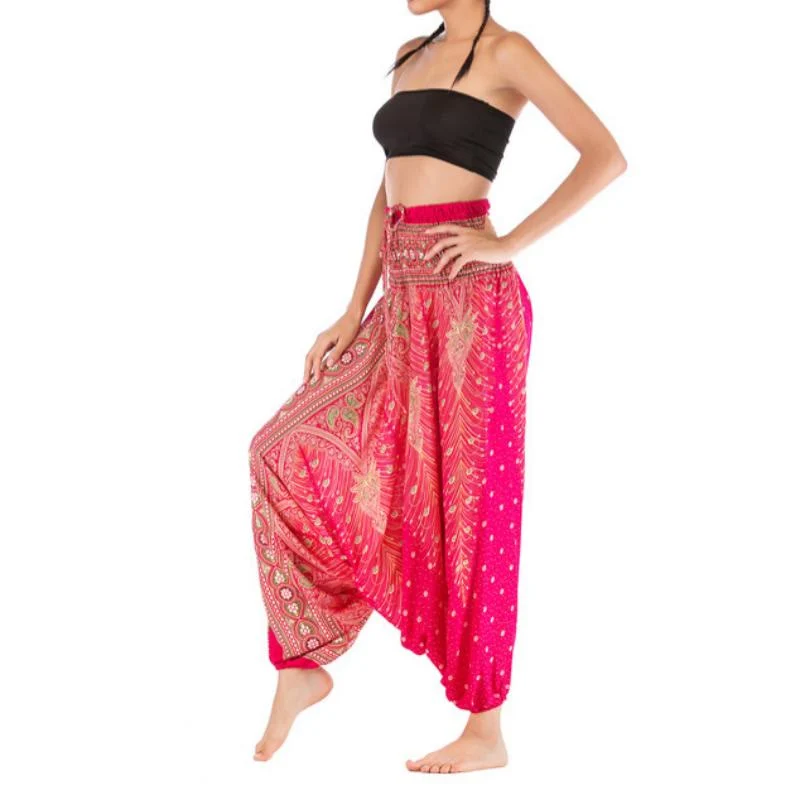 Olivenorma Damen-Yogahose im Bohemian-Stil mit tiefem Schritt
