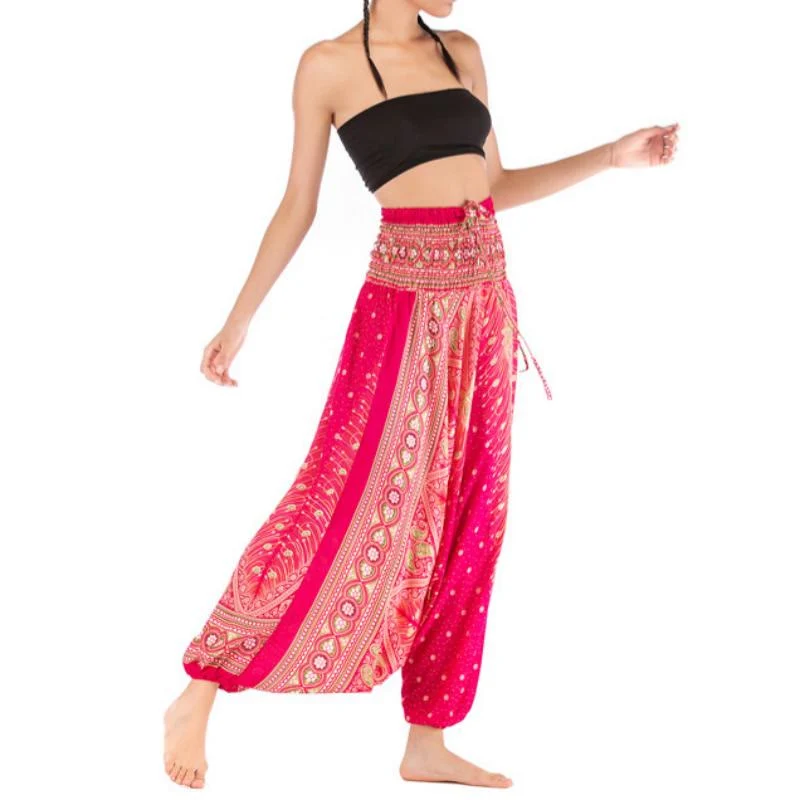 Olivenorma Damen-Yogahose im Bohemian-Stil mit tiefem Schritt