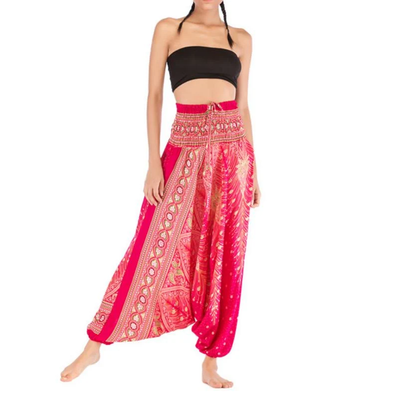 Olivenorma Damen-Yogahose im Bohemian-Stil mit tiefem Schritt