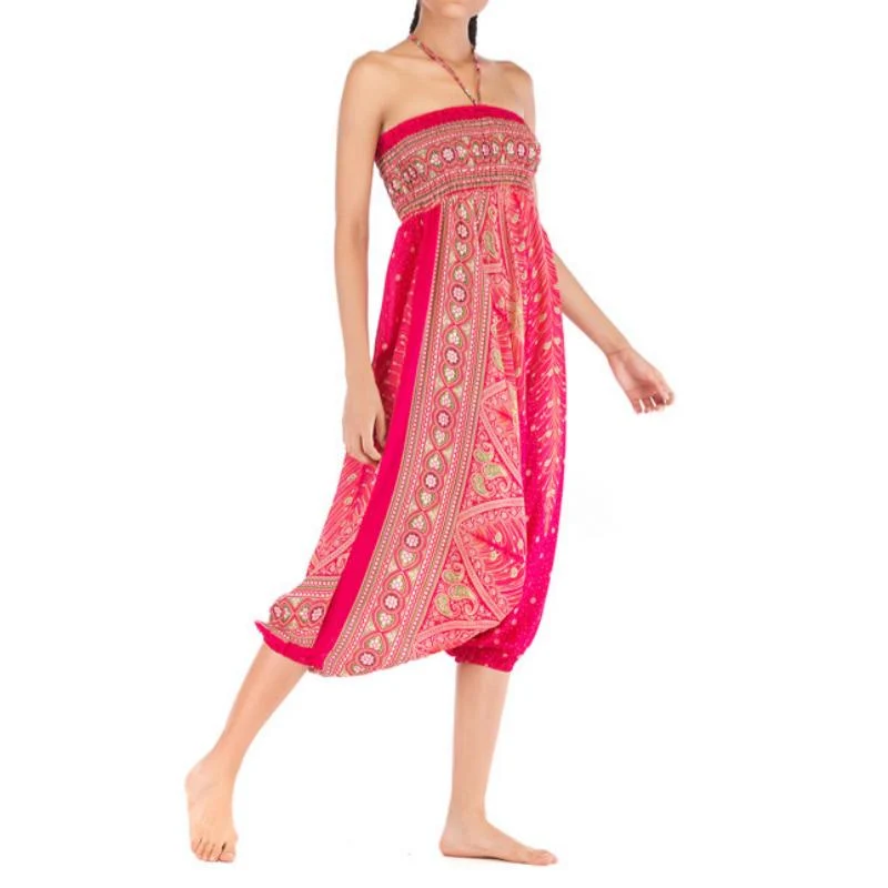 Olivenorma Damen-Yogahose im Bohemian-Stil mit tiefem Schritt