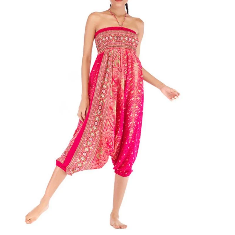 Olivenorma Damen-Yogahose im Bohemian-Stil mit tiefem Schritt