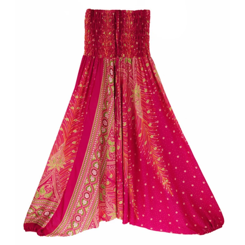 Olivenorma Damen-Yogahose im Bohemian-Stil mit tiefem Schritt