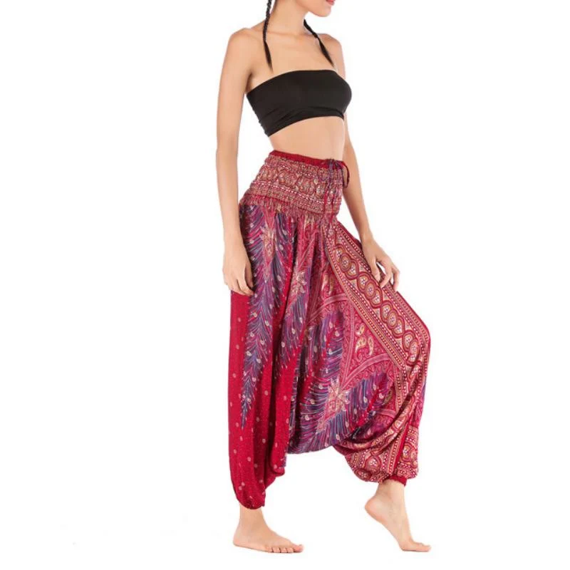 Olivenorma Damen-Yogahose im Bohemian-Stil mit tiefem Schritt