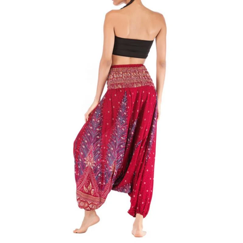 Olivenorma Damen-Yogahose im Bohemian-Stil mit tiefem Schritt