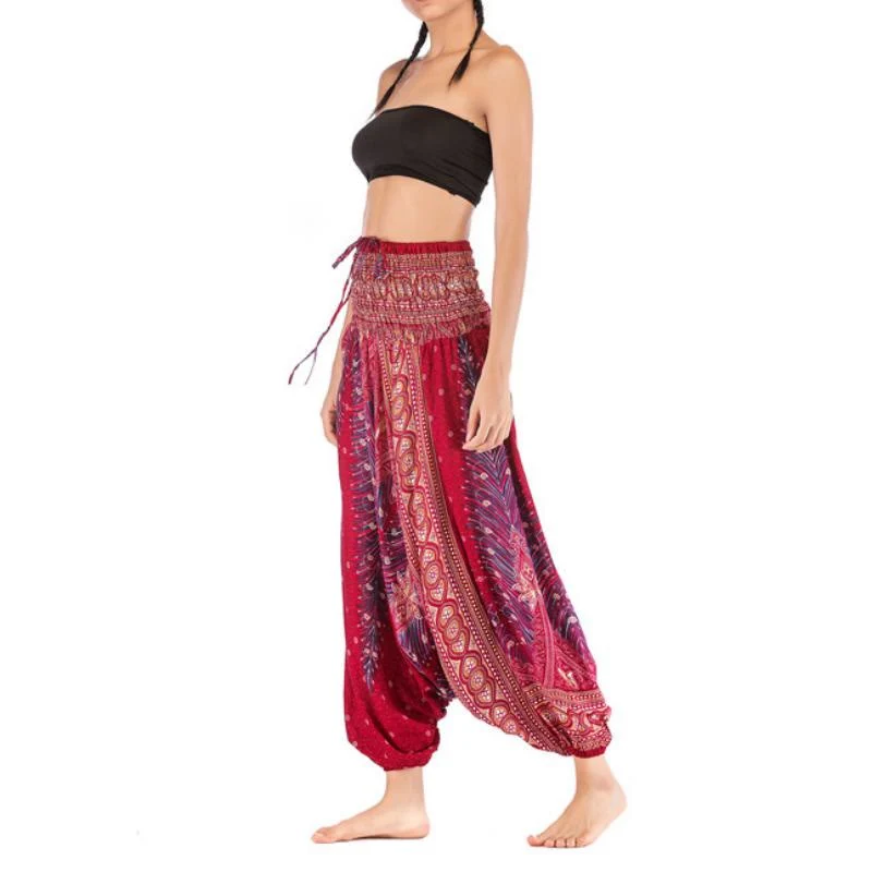 Olivenorma Damen-Yogahose im Bohemian-Stil mit tiefem Schritt
