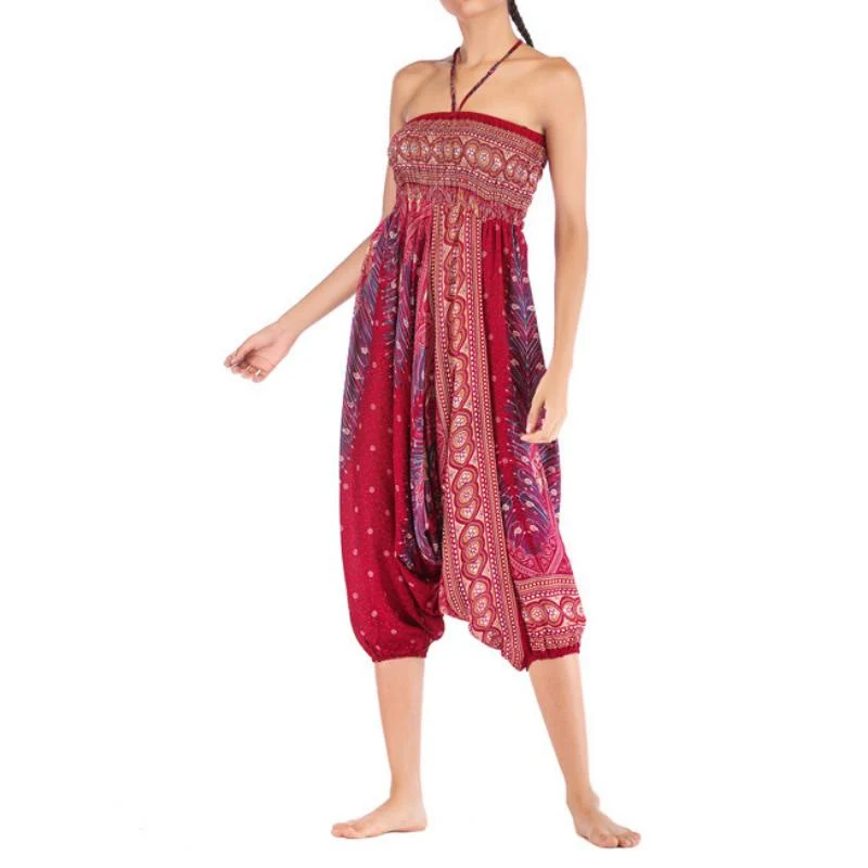Olivenorma Damen-Yogahose im Bohemian-Stil mit tiefem Schritt
