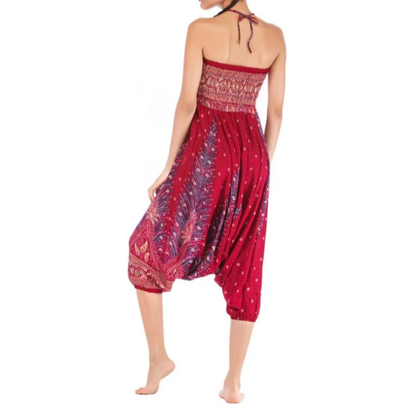 Olivenorma Damen-Yogahose im Bohemian-Stil mit tiefem Schritt