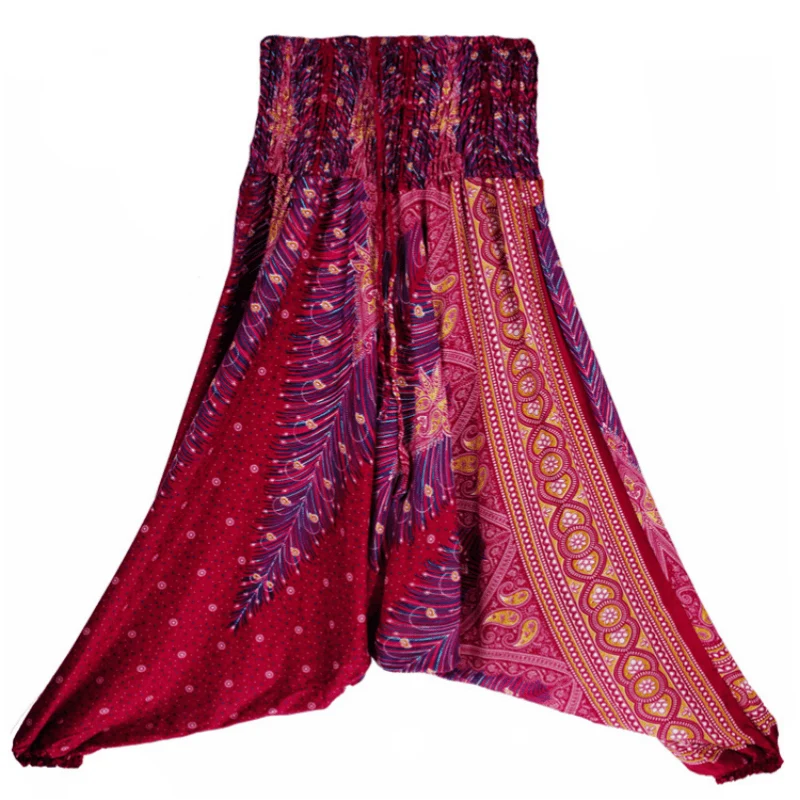 Olivenorma Damen-Yogahose im Bohemian-Stil mit tiefem Schritt