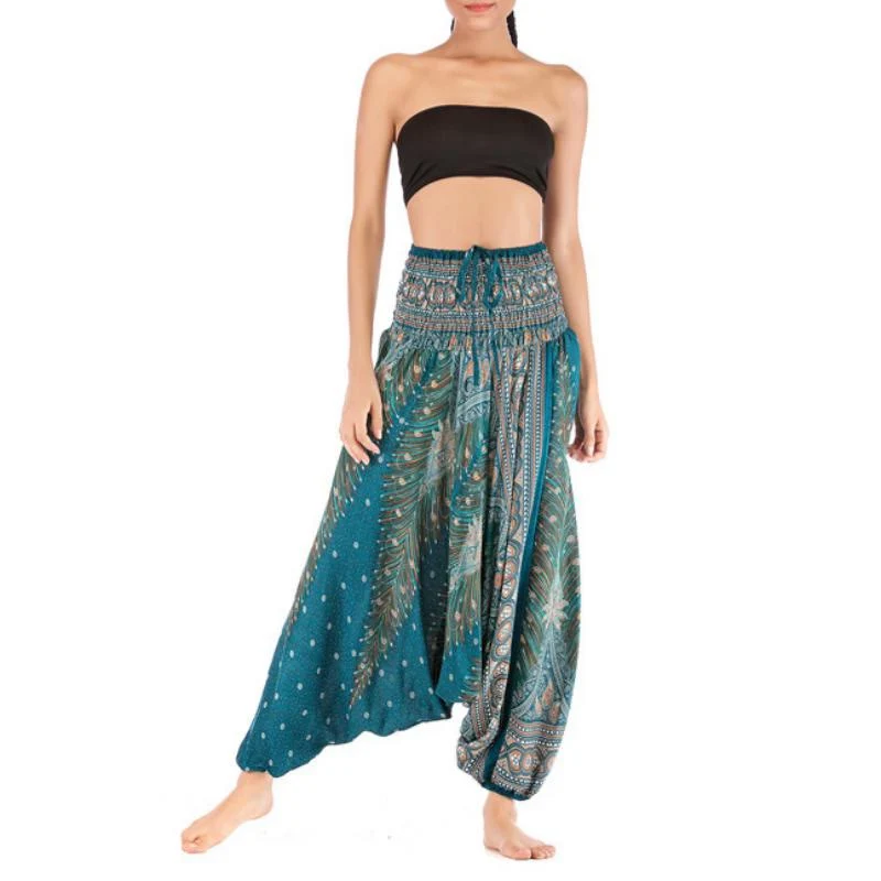Olivenorma Damen-Yogahose im Bohemian-Stil mit tiefem Schritt
