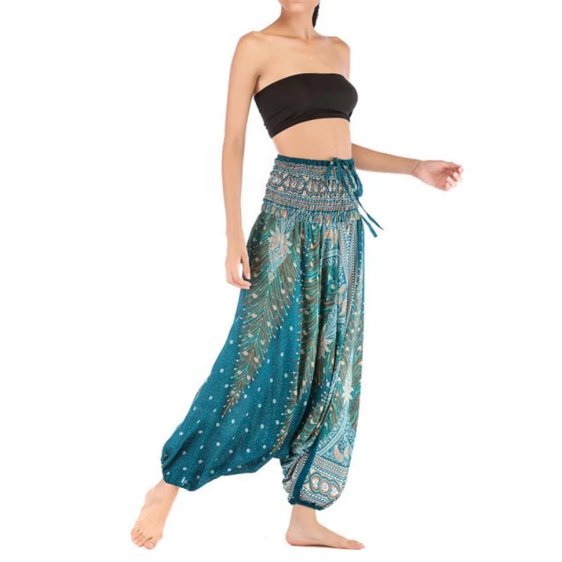 Olivenorma Damen-Yogahose im Bohemian-Stil mit tiefem Schritt