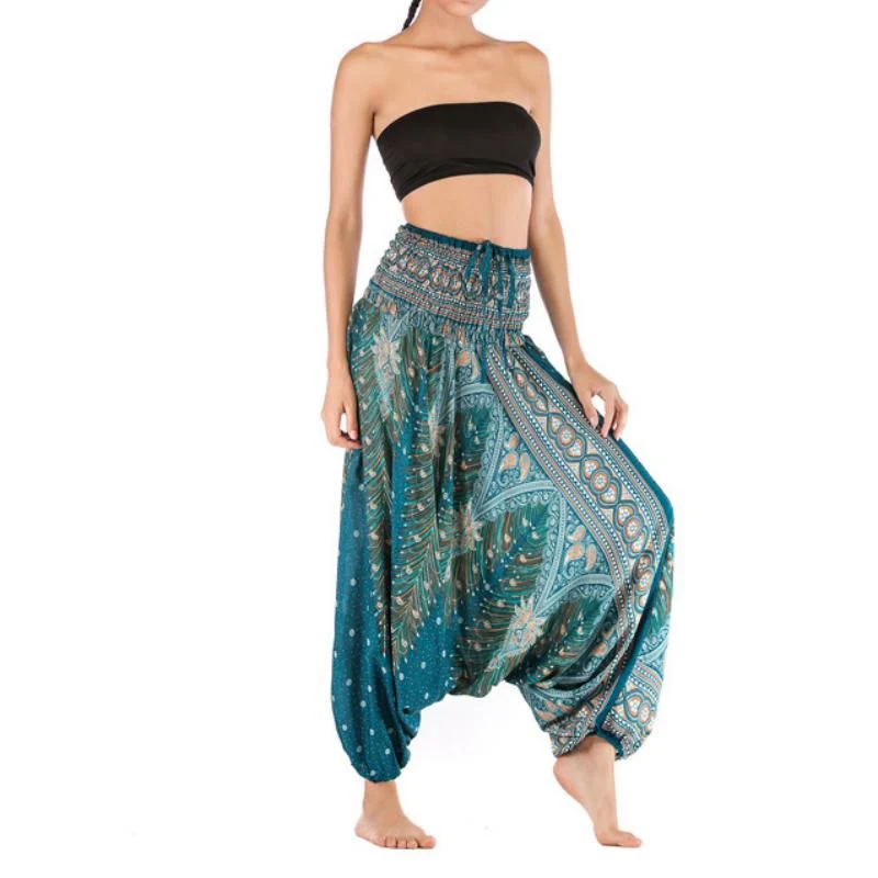 Olivenorma Damen-Yogahose im Bohemian-Stil mit tiefem Schritt