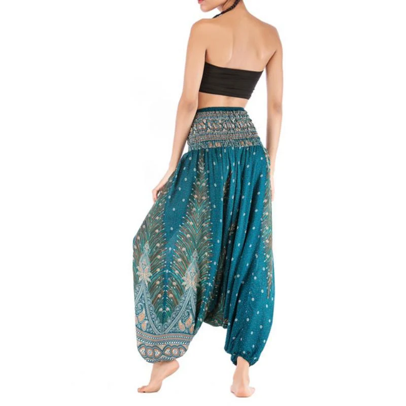 Olivenorma Damen-Yogahose im Bohemian-Stil mit tiefem Schritt
