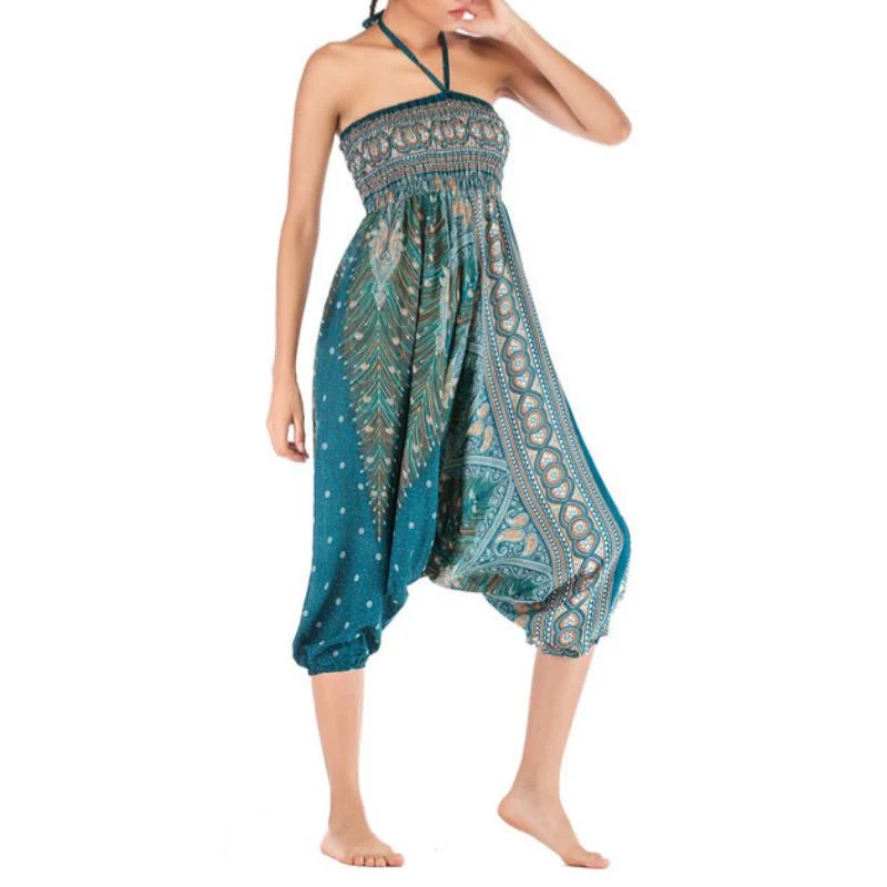 Olivenorma Damen-Yogahose im Bohemian-Stil mit tiefem Schritt