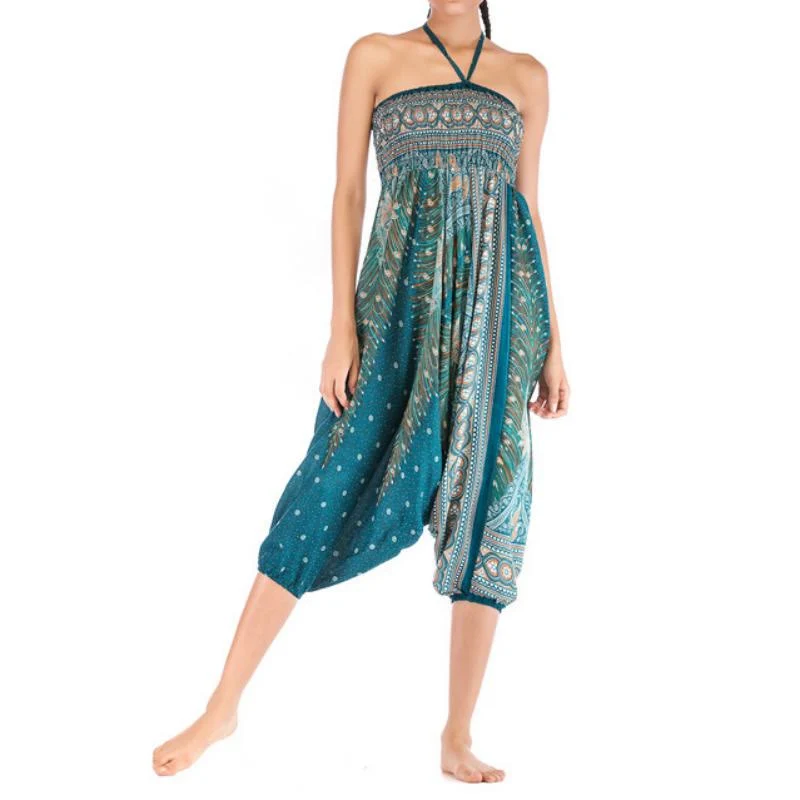 Olivenorma Damen-Yogahose im Bohemian-Stil mit tiefem Schritt