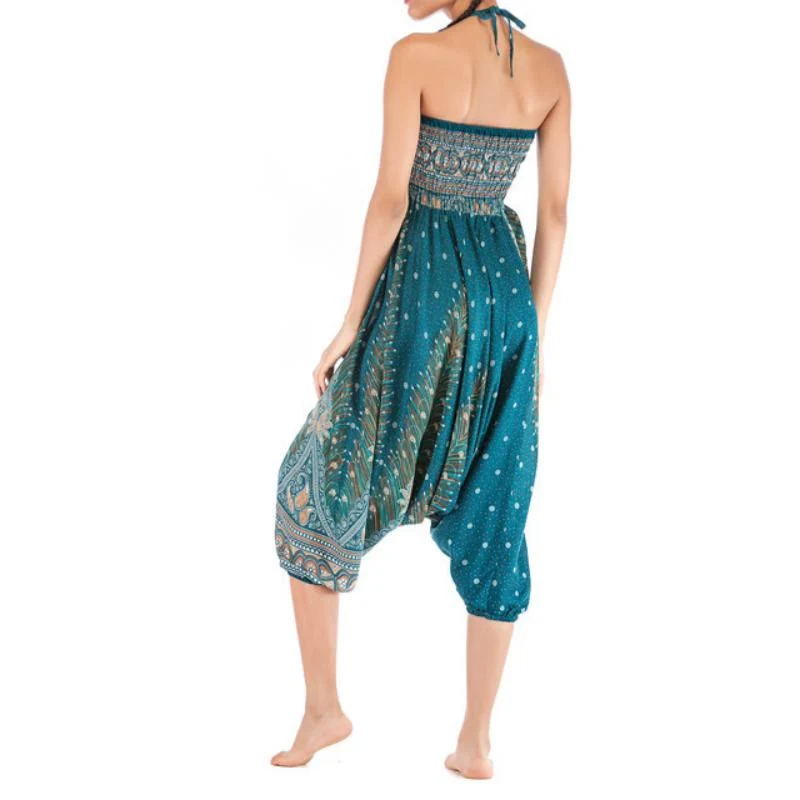 Olivenorma Damen-Yogahose im Bohemian-Stil mit tiefem Schritt