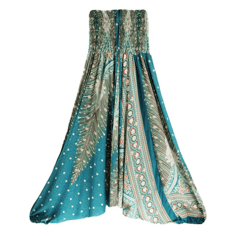 Olivenorma Damen-Yogahose im Bohemian-Stil mit tiefem Schritt