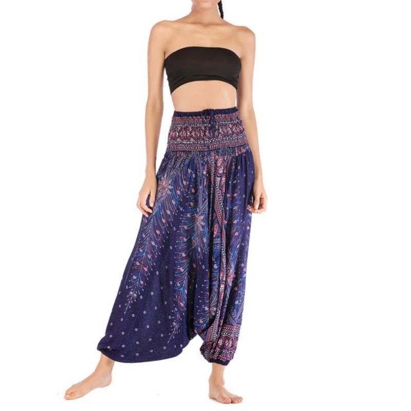 Olivenorma Damen-Yogahose im Bohemian-Stil mit tiefem Schritt
