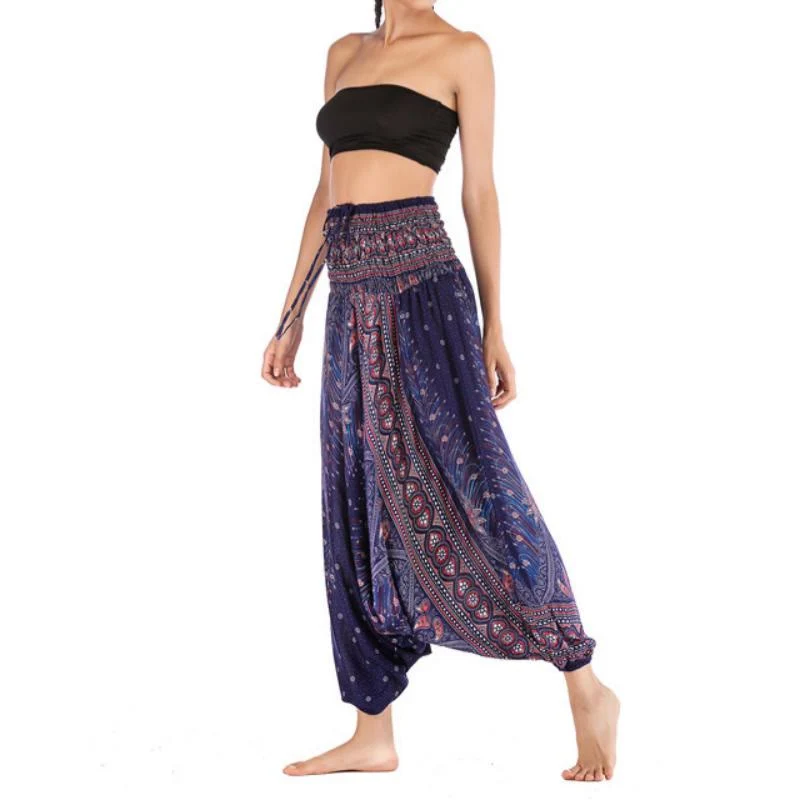 Olivenorma Damen-Yogahose im Bohemian-Stil mit tiefem Schritt
