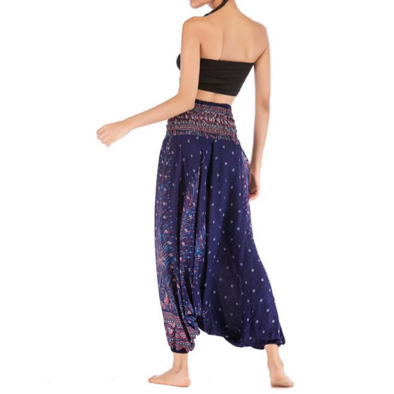 Olivenorma Damen-Yogahose im Bohemian-Stil mit tiefem Schritt