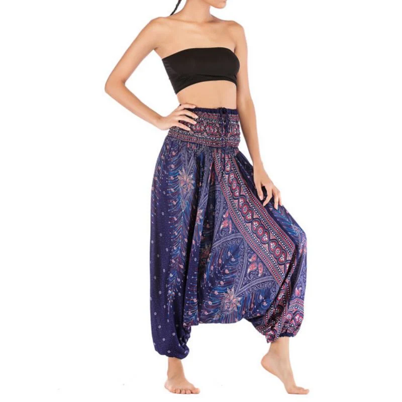 Olivenorma Damen-Yogahose im Bohemian-Stil mit tiefem Schritt