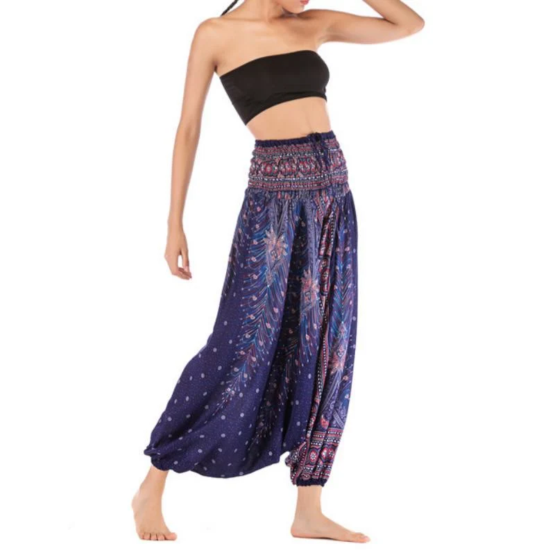 Olivenorma Damen-Yogahose im Bohemian-Stil mit tiefem Schritt